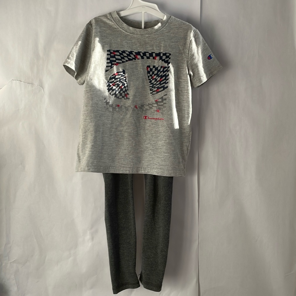Champion 2-Pc Graphic Tee w/ Leggings Gray Kids Size 4